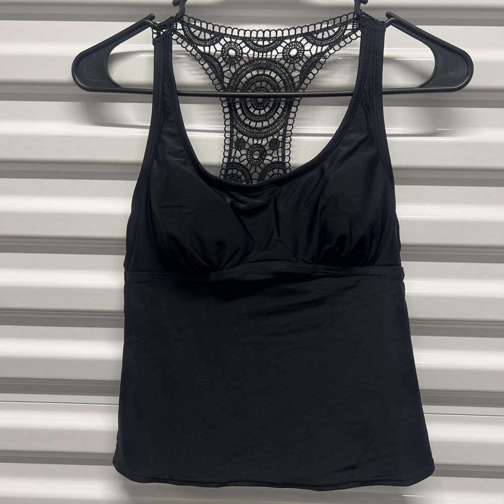 Xhilaration Womens Tankini Swim Top Small Black Crochet Lace Racerback Boho S — photo 2